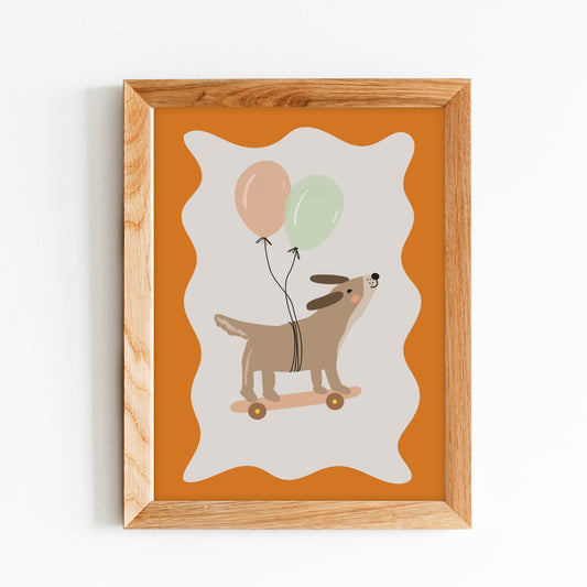 Hondje op skateboard - Poster Dieren Babykamer